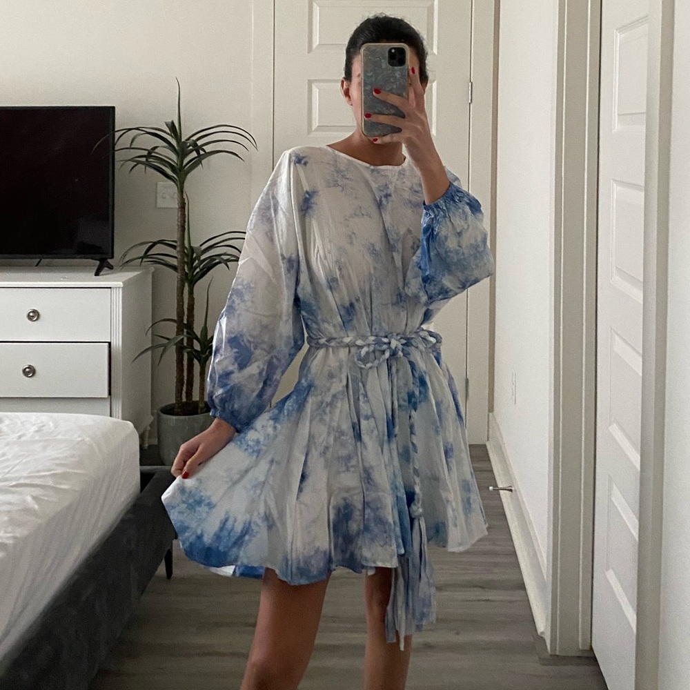 Long Sleeve Tie Dye Dress with Braided Tie Belt
